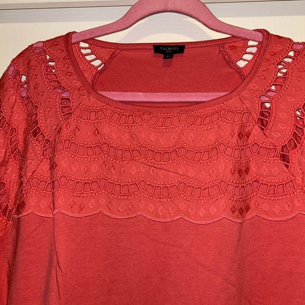 Talbots pink coral embroidered eyelet top shirt woman's size XLP - Picture 4 of 7